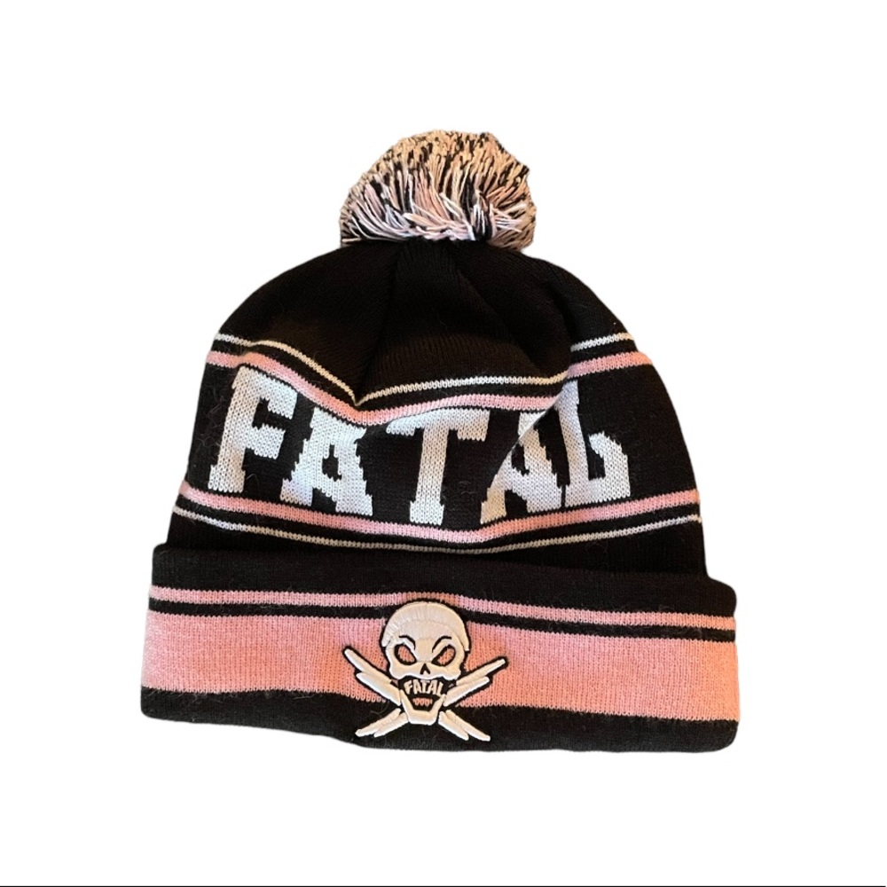 Fatal Clothing Pink and Black Pom Beanie
